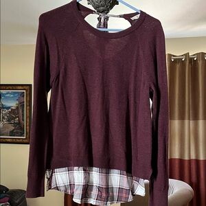 LOFT Burgundy Plaid Layered Blouse